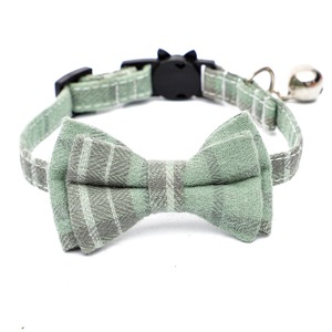 Tanpopo Nhiều màu Bowtie Mèo Cổ Áo Chuông mềm có thể điều chỉnh dễ thương Puppy Kitten cô gái Breakaway khóa Pet kẻ sọc cotton cổ trang phục - Product Image 4