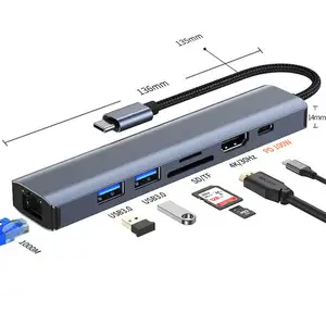 CJ115 3/4/5/6/7/8/9/10/11 1 2 포트 USB 유형 C HD 4K 1080P VGA RJ45 PD USBc 허브 나사 마운트 USB 허브