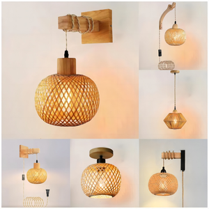 Handmade <strong>Wall</strong> Lamp <strong>Wicker</strong> Rattan Bamboo Wooden Shade Modern Retro Lighting for Home Woven Chandelier Ceiling <strong>Light</strong> - Product Image 2