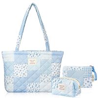 Grand sac fourre-tout matelassé à motif floral pour femme, sac à main patchwork avec poche zippée, léger, pour le collège, le shopping ou l'école