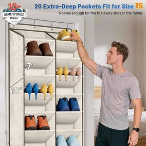 Organizador de Zapatos para Colgar Sobre la Puerta, con Capacidad para Más de 30 Pares, 10 Niveles, Tela Oxford Beige, para Almacenamiento en Armarios Detrás de la Puerta - Product Image 3