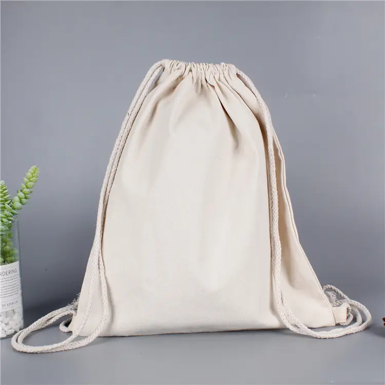 2023 China Cheap Canvas Drawstring Backpack School Gym Canvas Drawstring Bag Canvas Storage Pack Pouch