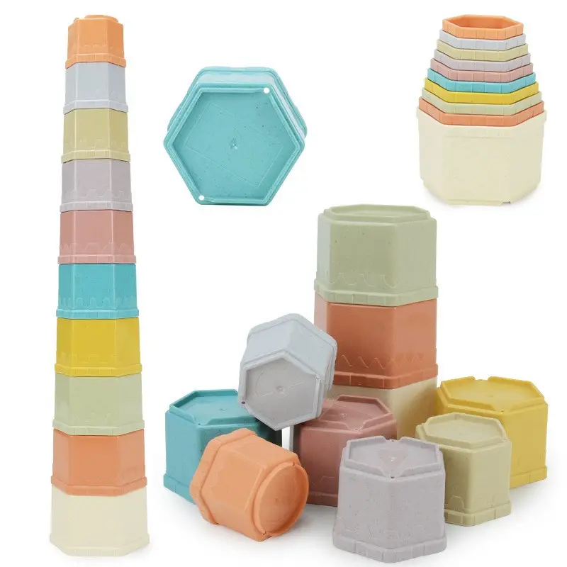 Crianças recicláveis Folding Tower Bpa Squeeze Bath Early Education Baby Building Shaped Stacked Toys Plastic Stacking Cups