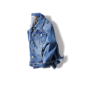 Vente en gros sur mesure Jean long pour femmes Punk Denim longueur régulière rivet ado <span class=keywords><strong>Veste</strong></span> en jean uni - Product Image 2