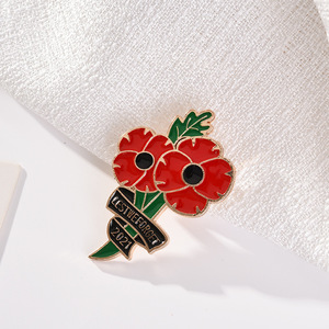 Custom Zinc Alloy Gold-Plated Poppy <strong>Brooch</strong> Wholesale-Red Enamel Rhinestone Inspired by Princess Kate of the <strong>UK</strong> - Product Image 1