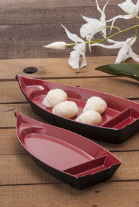 Assiette de service incassable durable Snack Sushi Sashimi Ventes heureuses <span class=keywords><strong>Bateau</strong></span> en plastique mélamine rouge et noir écologique - Product Image 3