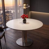 Ensemble de table à manger en pierre frittée de l'usine de Foshan, ensemble de table à manger de luxe, table à manger ronde 6 places