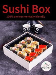 Biodegradabile usa e getta in legno scatola per Sushi Bento Lunch Cake torta vassoio per alimenti con coperchio trasparente - Product Image 2