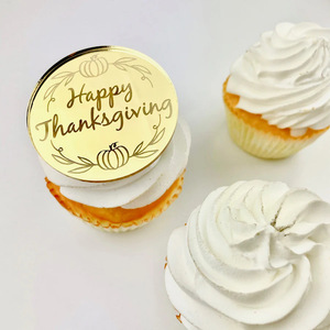 Décorations de cupcakes en acrylique miroir doré pour Thanksgiving, formes citrouille et dinde, pour mini-gâteaux, fournitures de fête - Product Image 2