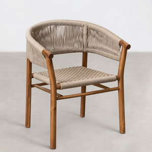 Chaise de salle à manger scandinave moderne en bois avec assise et dossier en lin tissé pour l'ameublement de la maison - Product Image 1