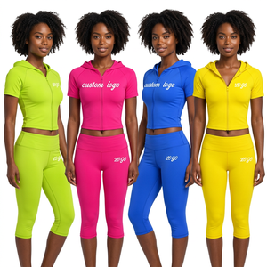 Conjunto Deportivo de Dos Piezas para Mujer, Estilo Y2K, con Chaqueta con Capucha de Nailon Transpirable y Bordada, y Pantalones Cortos Capri, para Yoga y Entrenamiento - Product Image 2