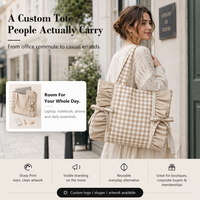 Sac fourre-tout en toile blanc moyen avec logo personnalisé, poignée longue et motif à carreaux pour campagne publicitaire, commande en gros d'usine OEM