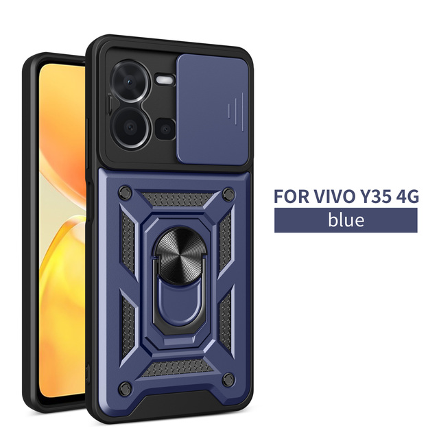 2 in 1 Case for vivo V30e/Y200 Pro/V30 Pro/Y18e Armor Shockproof Metal Ring Kickstand Sliding Window Lens Mobile Phone Case