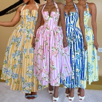 Robe longue d'été tendance J3662 pour femme, style boutique, sans manches, col halter, dos nu, idéale pour les fêtes