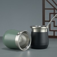 Gobelet à yerba mate argentin de 260 ml, double paroi en acier inoxydable, isolé sous vide, avec cuillère