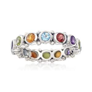 Bague F1037 en argent 925 avec serti clos, unisexe, pour usage quotidien, pierres multicolores - Product Image 2