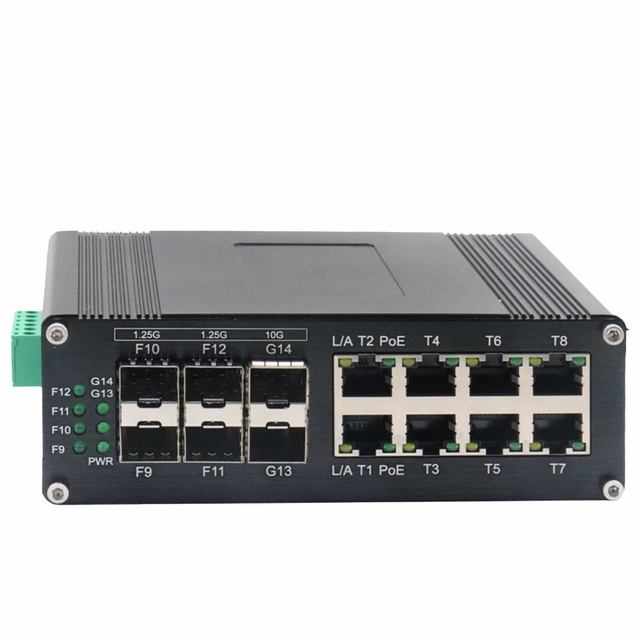 Industrial 8 Ports Ethernet Switch + 4x1.25G SFP + 2x10G SFP+ | SNMP | QoS | POE | 12-57V DC | CE FC