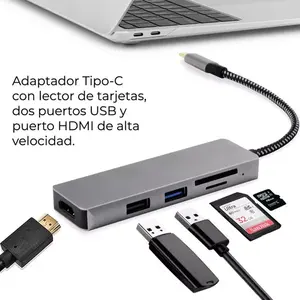Hub HDMI 4K USB 3.0 avec lecteur de carte SD Micro SD, adaptateur métallique de type C vers type C, transfert de données 5 ports jusqu'à 3 Mbps pour ordinateur portable - Product Image 4