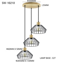 Lámpara de Techo Colgante Moderna para Cocina, 3 Luces LED, Madera, Estilo Retro Vintage Industrial