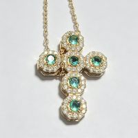 Collier Pendentif Croix de Luxe Tendance avec Tourmaline, Topaze, Diamant Halo et Sertissage CZ en Or et Argent, Bijoux