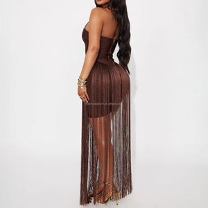 Kadınlar İçin Özel Yapım Simli Halter Saçaklı Elbiseler, Kulüp ve Kokteyl Elbisesi - Product Image 3