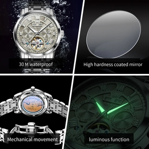 Montre Homme Automatique Squelette de Luxe OLEVS 6668, Mouvement de Marque Supérieure, Cadran Romain, Calendrier, Étanche, pour Hommes d'Affaires - Product Image 3