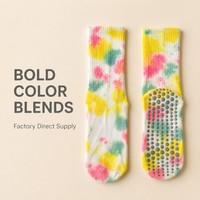 Chaussettes de yoga mi-mollet pour femmes, personnalisées OEM, tie-dye, antidérapantes, respirantes, pour le sport, vente en gros, logo personnalisé, faible MOQ