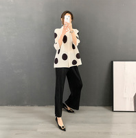 Chaqueta de Mujer con Estampado de Lunares, Talla Grande, Transpirable, Delgada, Ecológica, Informal, de Verano, con Cuello Alto y Pliegues, Estilo Cardigan