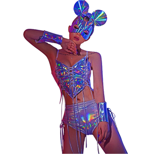 <span class=keywords><strong>Gogo</strong></span> Dance Body Sexy para mujer Elástico sin espalda Lustre Tela láser Ropa de rendimiento para baile de salón LIFC Modelo 2509 - Product Image 1