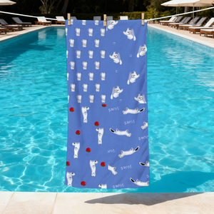 Serviette de plage de grande taille à <span class=keywords><strong>fond</strong></span> bleu avec motif de marteau blanc, douce et confortable, légère et facile à transporter - Product Image 3