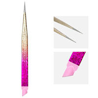 Pince à épiler en acier inoxydable pour nail art et extensions de cils, motifs fleur de glace arc-en-ciel, pointes droites et courbées en fibre, barre de pression en silicone, personnalisable