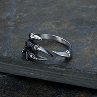 Bague ajustable vintage punk gothique en acier inoxydable 316, anneaux de doigt à griffes de dragon et d'aigle pour hommes et femmes