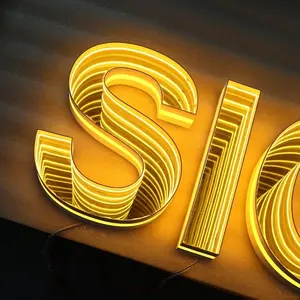 Letras de espejo LED personalizadas Letra de acero inoxidable Letrero LED 3D Letrero de aluminio Negocio