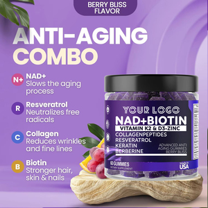 Chống lão hóa Collagen bổ sung NAD + Biotin Collagen Peptide Resveratrol Gummies Berry hương vị giúp thúc đẩy phát triển da - Product Image 4