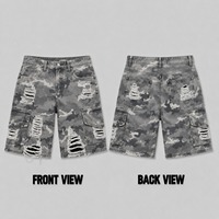 Promotion : Jorts en jean délavé camouflage rétro de haute qualité OEM pour hommes, avec poches cargo fonctionnelles et déchirures aux genoux