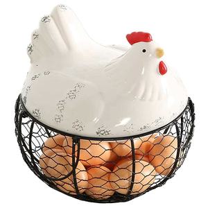 Panier à œufs en fil métallique en forme de poulet en céramique, panier à œufs en métal pour la décoration de la cuisine à Pâques - Product Image 1