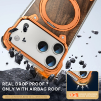 Fundas para Teléfono con Soporte Magnético de 360 Grados y Parte Trasera de Madera para iPhone 17 Pro Max, Marco de Aleación Metálica, Funda Protectora a Prueba de Golpes