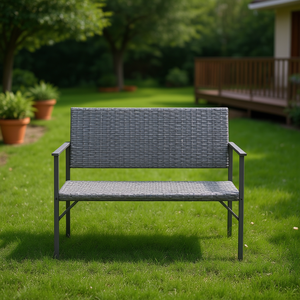 Banc de jardin en rotin gris et acier thermolaqué, design contemporain pour jardin ou balcon - Product Image 2