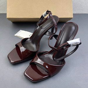 Sandalias sexys con punta abierta y correa en el tobillo, de cuero brillante color chocolate, tacones altos, <span class=keywords><strong>zapatos</strong></span> de vestir de tacón grueso tipo stiletto de lujo para mujer - Product Image 5