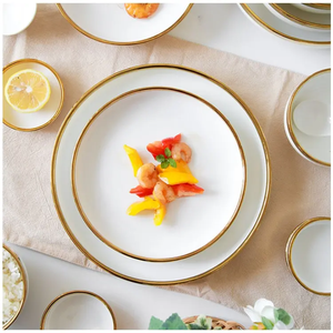 Ensemble de vaisselle en céramique blanche avec bordure dorée nordique, ensemble de vaisselle en porcelaine de luxe pour la maison, l'hôtel, le restaurant - Product Image 4