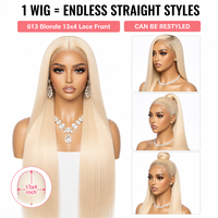 Perruque Lace Front 13x4 en Cheveux Humains Blond Platine 613, Lisse Baguette, Dentelle HD Transparente, Perruques Vierges pour Femmes Noires