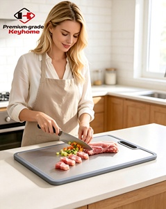 <span class=keywords><strong>Planche</strong></span> à découper double face en acier inoxydable 304 et titane avec bord en silicone, antibactérienne, compatible lave-vaisselle, pour la pâtisserie à domicile - Product Image 1