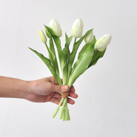 Bunga Tulip Sutra 30cm Grosir, Bunga Tulip Karet Real Touch, Buket Bunga Tulip Putih Buatan untuk Dekorasi Rumah dan Hotel