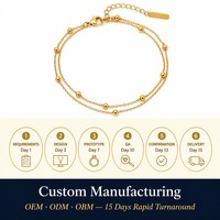 Bracelets en acier inoxydable plaqué or 18 carats, double couche, chaîne tressée avec perles, style minimaliste, prêts à être expédiés en gros