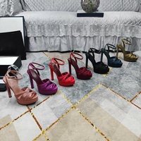 Sandales d'été roses en satin imperméables à plateforme et talons hauts pour femmes - Brides croisées, fermetures à nœuds, chaussures de cérémonie, bout ouvert