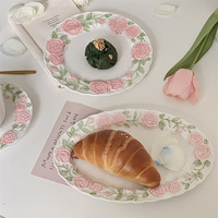 Solhui Ins – service de table romantique en relief rose vif, bols, tasses à café et plats, service de vaisselle