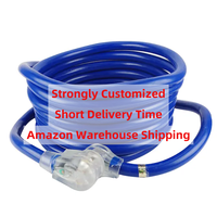 Cable de Extensión RV Multifuncional H05VV-F de 3 Pines, Resistente, NEMA 6-50P/R, 50M, con Luz, Extremo de Goma Azul, IP65, para Exteriores, 15A
