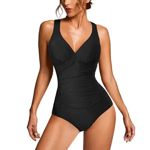 深v性感女性腹部控制泳衣造型穿泳衣加大码比基尼内衣一体式泳衣