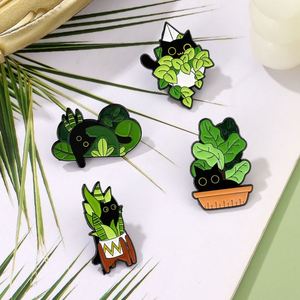 Nouvelles Épingles en Émail au Design Original, Motif Plante en Pot de Dessin Animé, Épingles Personnalisées en Émail, Épingles à Chapeau Chat Noir Mignon et Amusant - Product Image 1