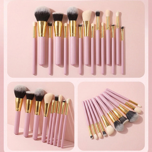 Lot de 15 pinceaux de maquillage obliques à manche en bois noir, poils doux, pour fard à paupières, anticernes et visage - Product Image 2